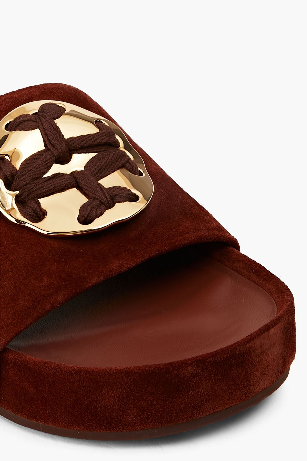 TORY BURCH 장식 디테일 스웨이드 플랫폼 슬라이드 샌들