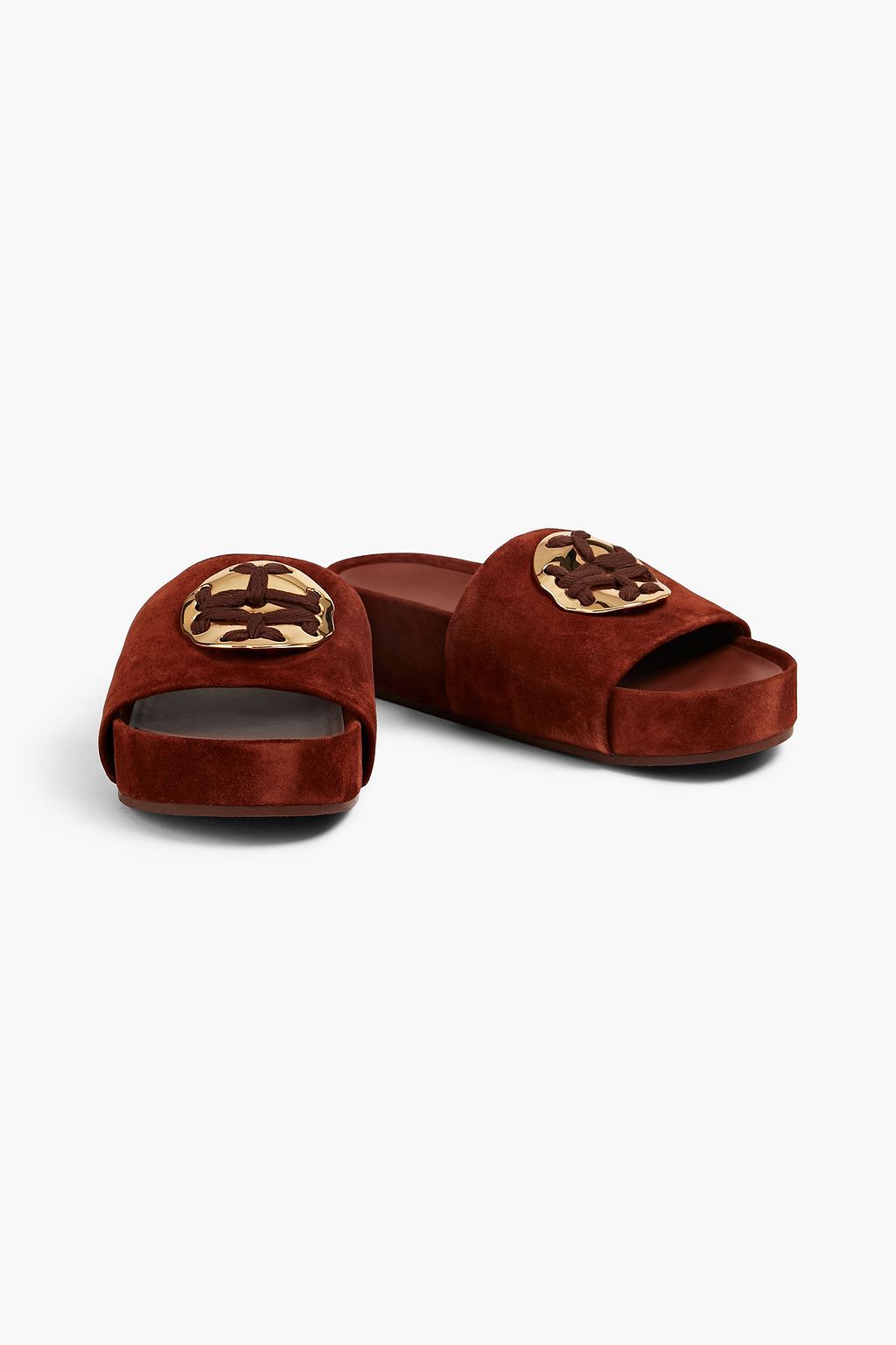 TORY BURCH 장식 디테일 스웨이드 플랫폼 슬라이드 샌들