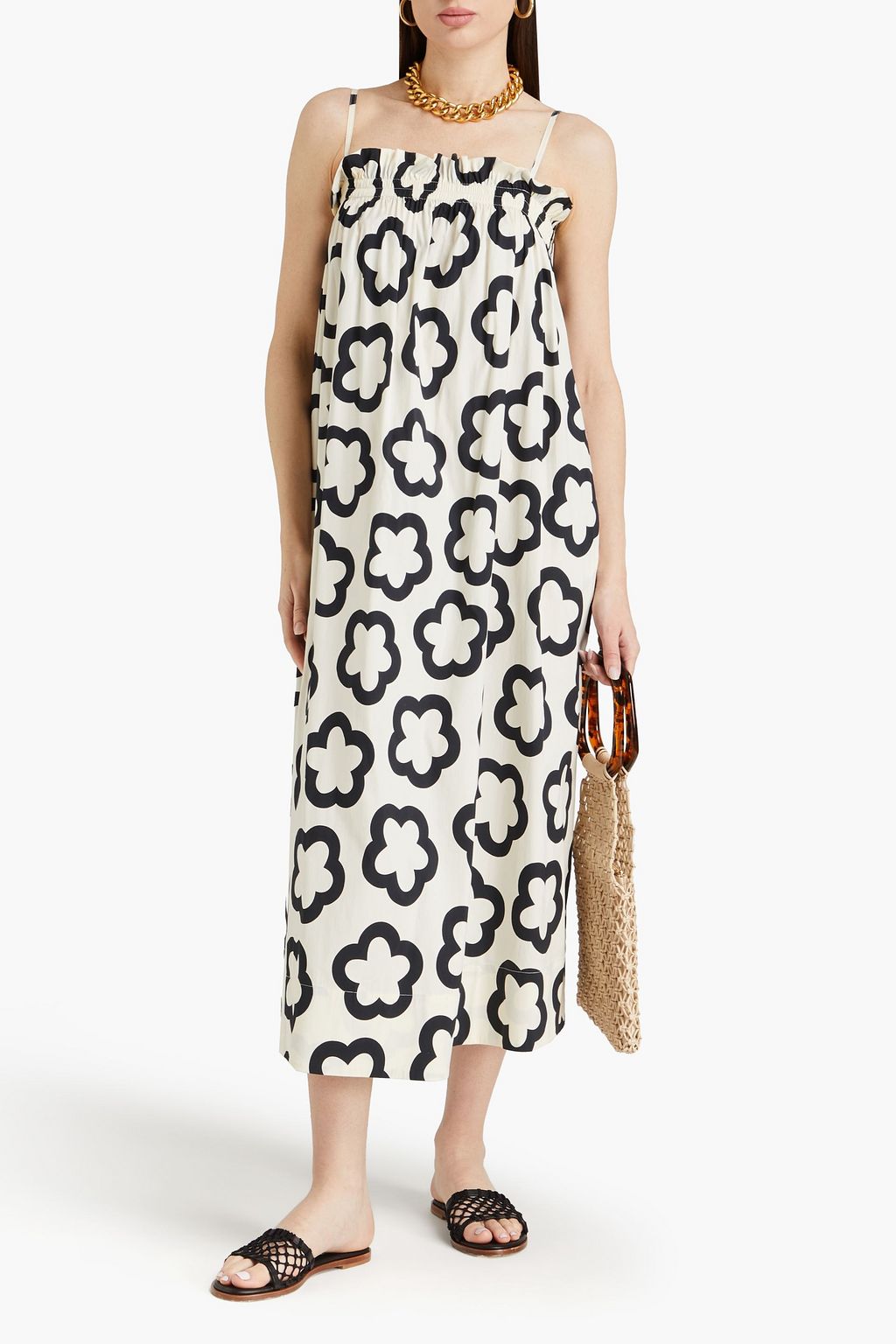 TORY BURCH Midikleid aus Popeline aus einer Baumwollmischung mit floralem Print