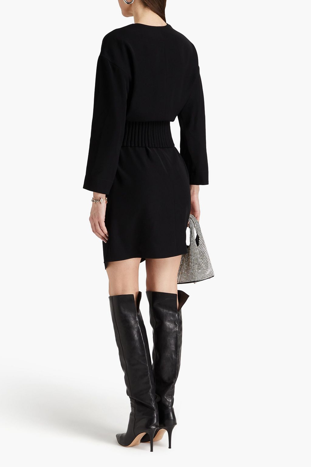 EMPORIO ARMANI クレープ ワンピース ベルト付き サテントリム