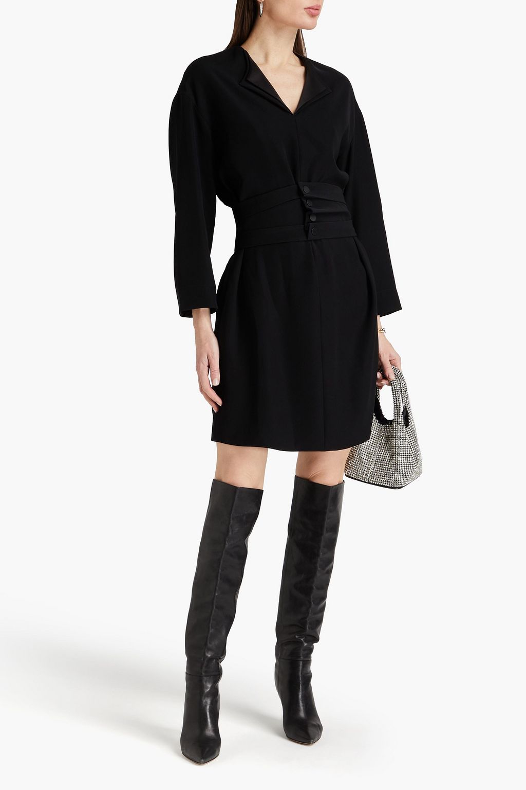 EMPORIO ARMANI クレープ ワンピース ベルト付き サテントリム