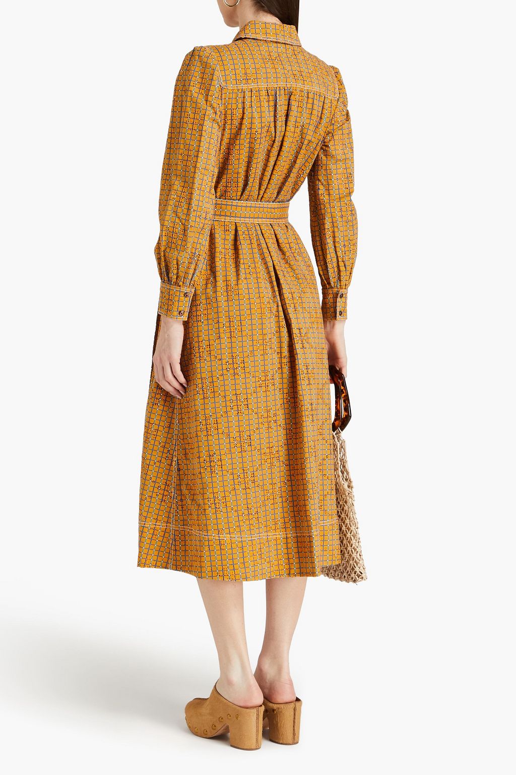 TORY BURCH Checked broderie anglaise cotton midi shirt dress