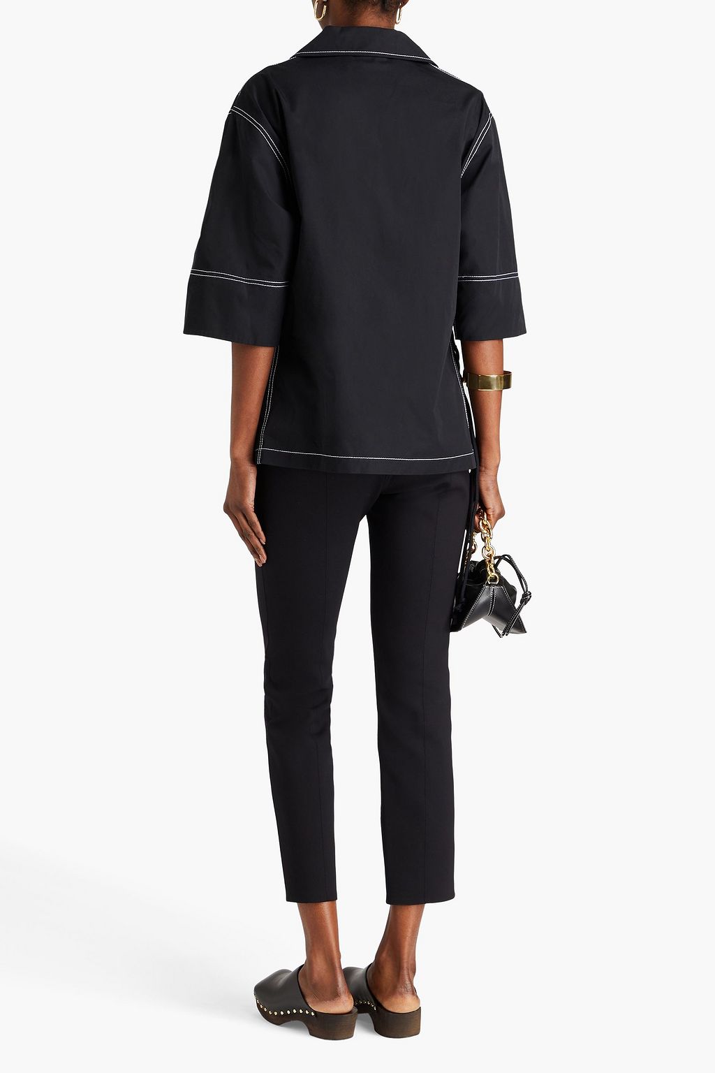 TORY BURCH Lace-up cotton-poplin top