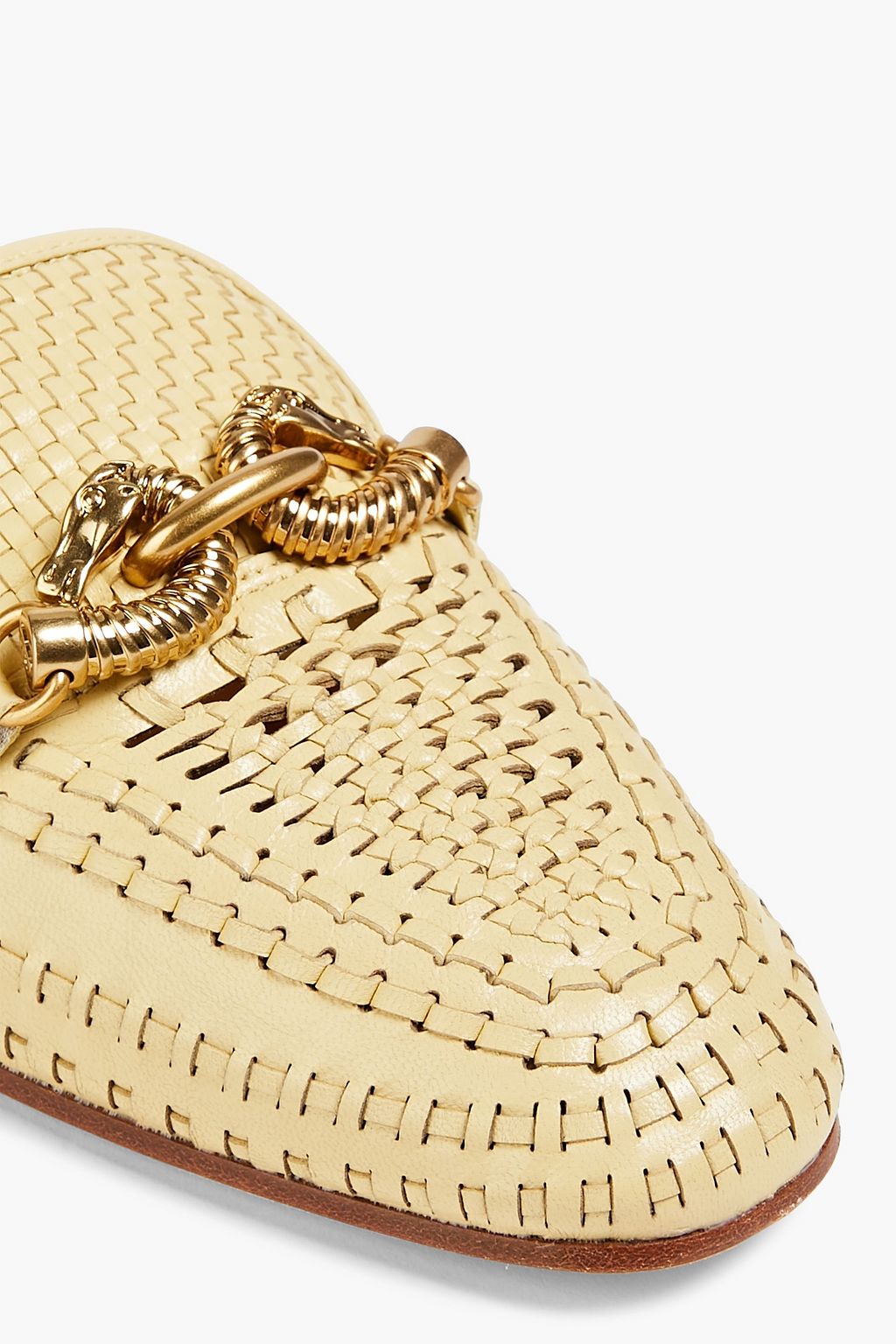 TORY BURCH 제사 장식 디테일 우븐 가죽 뮬