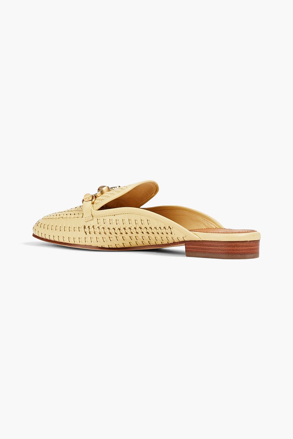 TORY BURCH 제사 장식 디테일 우븐 가죽 뮬