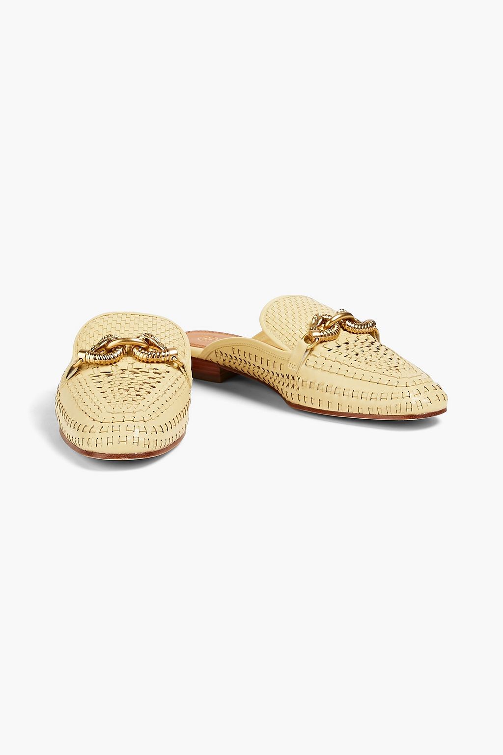 TORY BURCH 제사 장식 디테일 우븐 가죽 뮬
