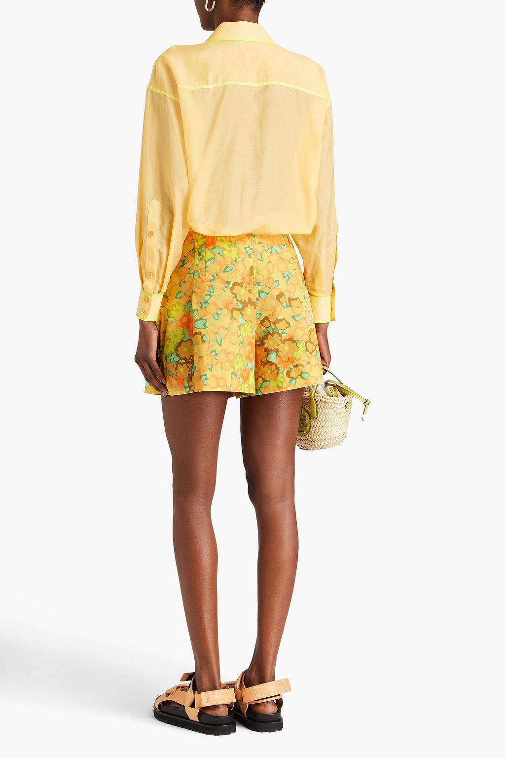 TORY BURCH コットンポプリン ショートパンツ プリーツ入り フローラルプリント