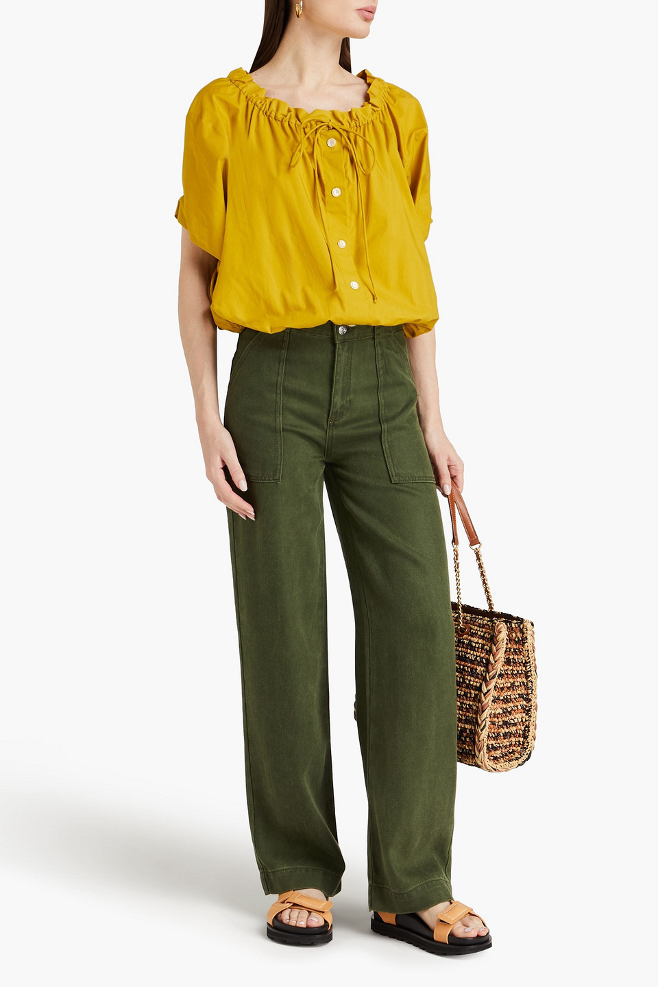  Tory Burch - Cotton-poplin Blouse - Yellow - Us 6 
