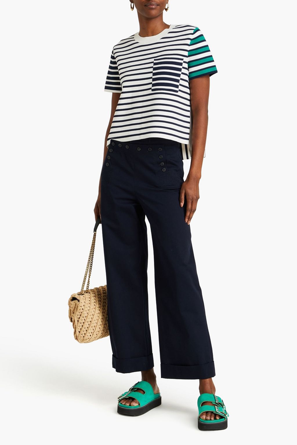 TORY BURCH Hose mit weitem Bein aus Baumwoll-Twill mit Zierknöpfen