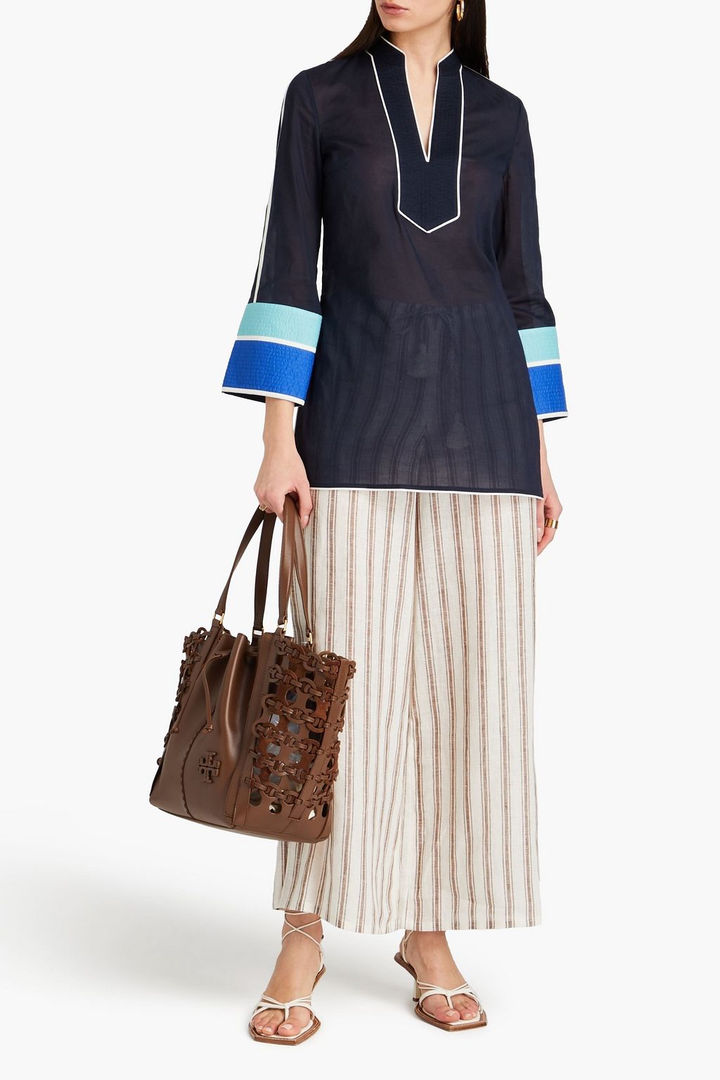 TORY BURCH Tunika aus Baumwoll-Voile in Colour-Block-Optik