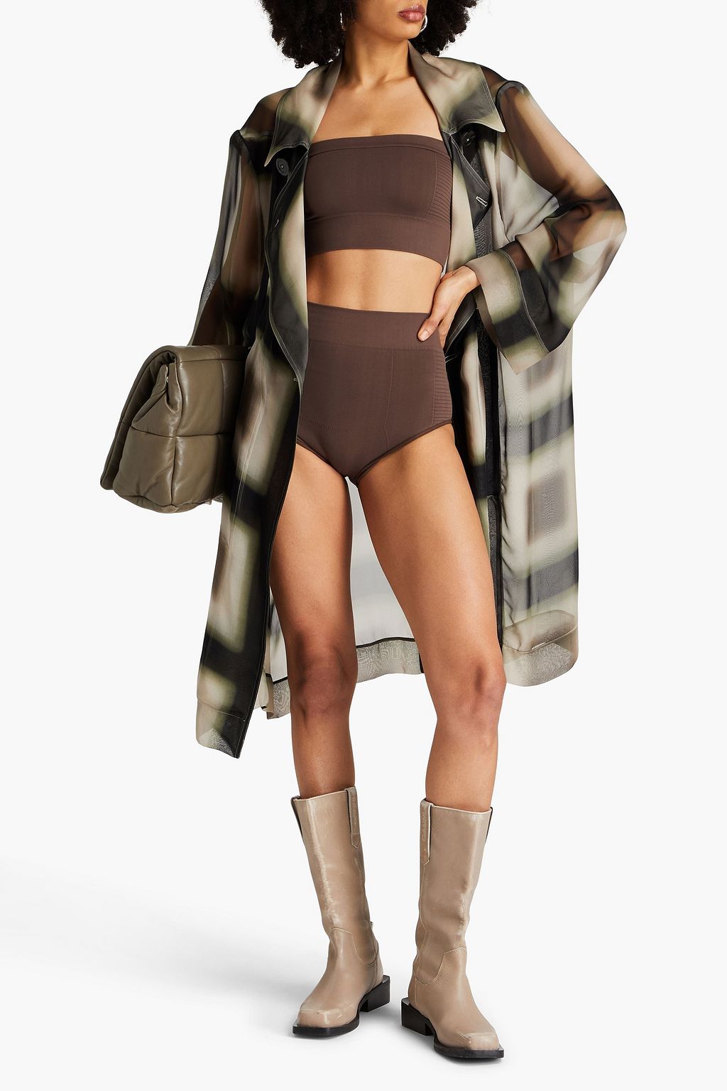 RICK OWENS شورت من نسيج بحبكة مطاطية