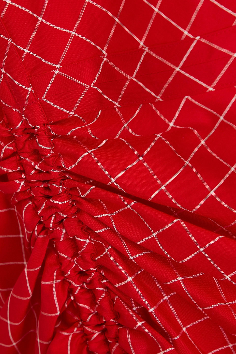 TORY BURCH RUCHED CHECKED DUPIONI BLOUSE