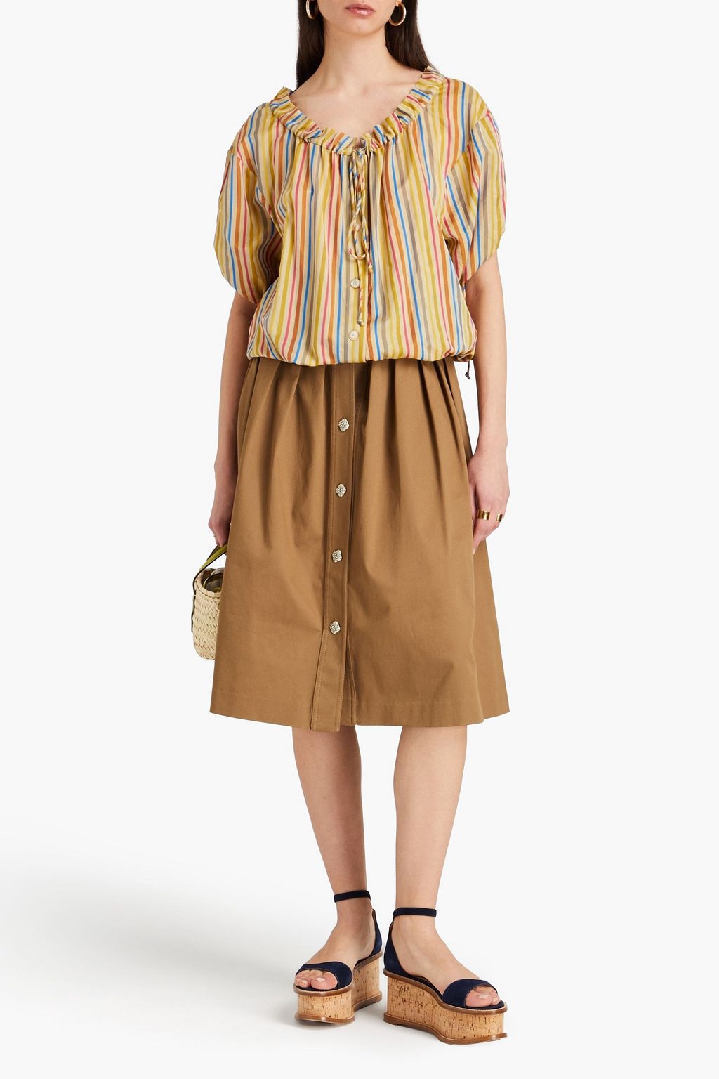 TORY BURCH Striped cotton and silk-blend blouse