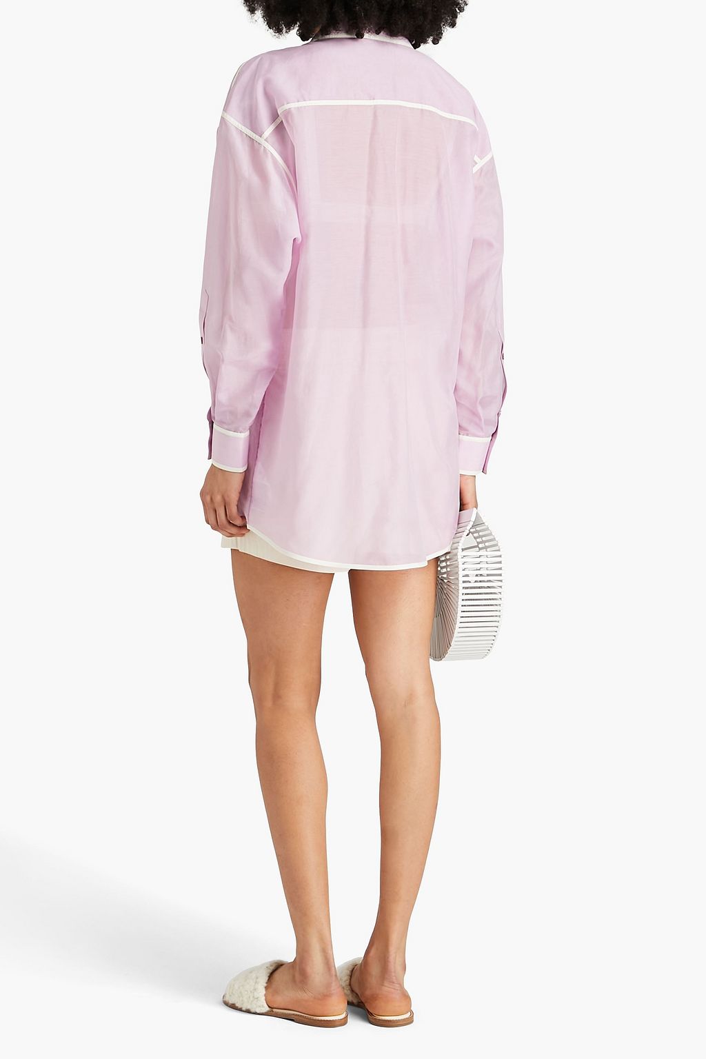 TORY BURCH 투톤 코튼 실크 혼방 보일 셔츠