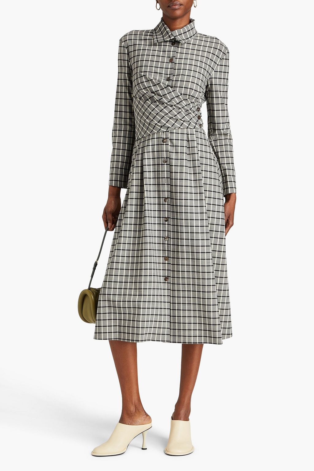 TORY BURCH 체크 울 혼방 미디 셔츠 드레스