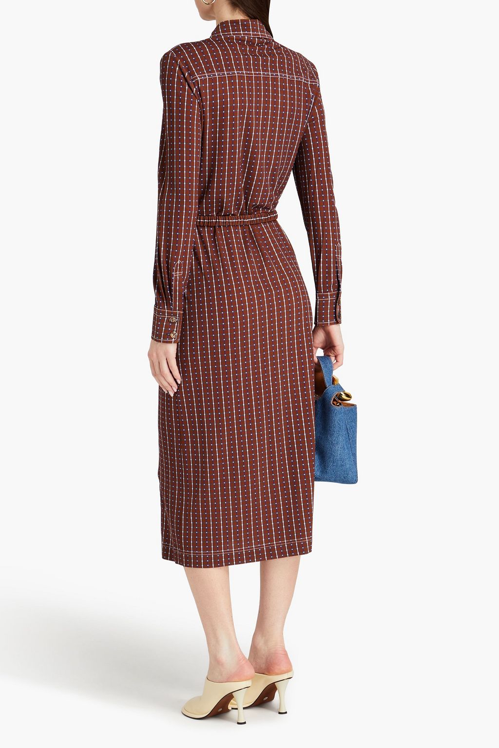 TORY BURCH 체크 저지 미디 셔츠 드레스