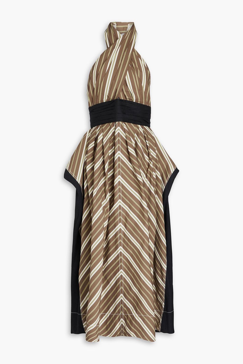 TORY BURCH Linen paneled striped cotton poplin halterneck maxi