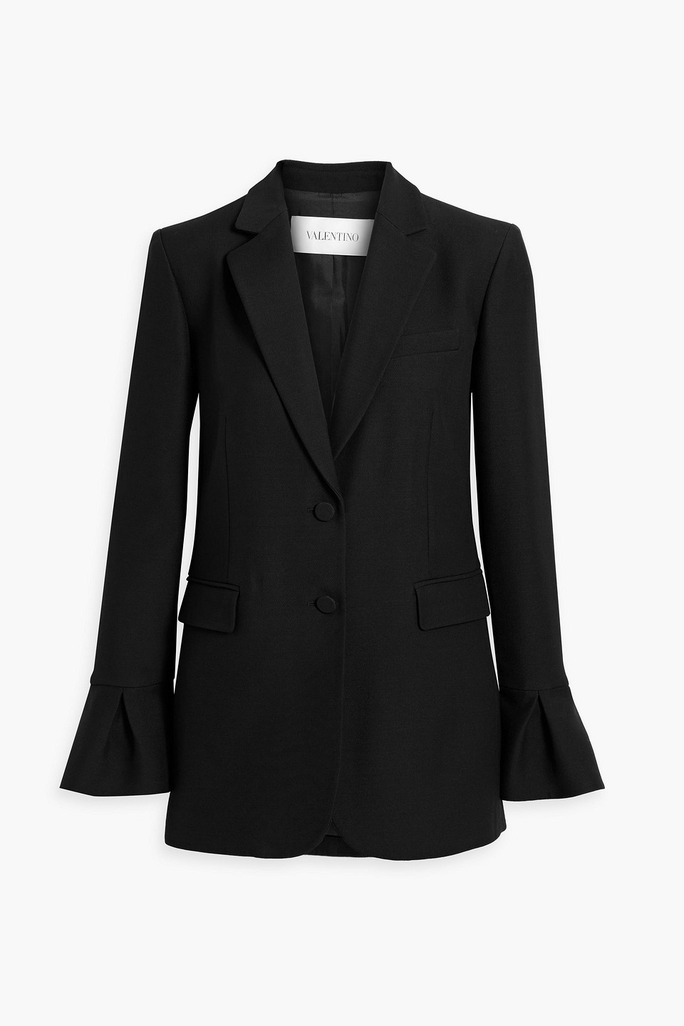 Valentino Ruffled Wool And Silk-blend Blazer In Black