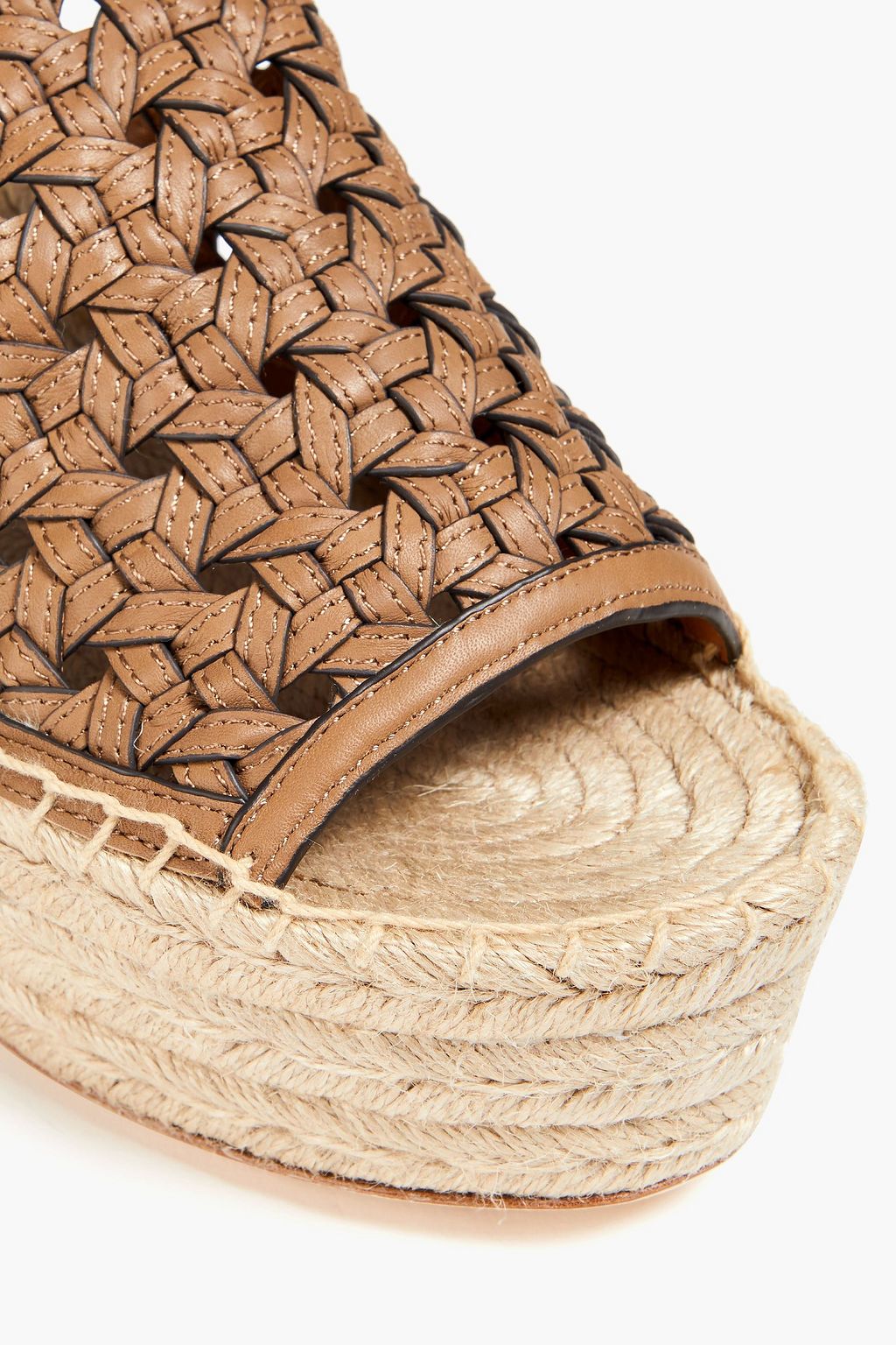 TORY BURCH 編み込みレザー プラットフォームエスパドリーユ