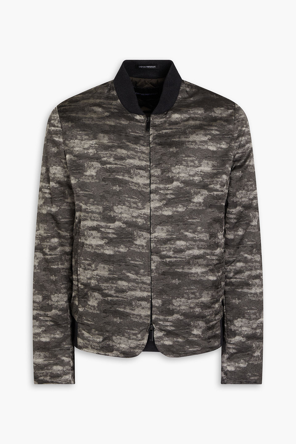 Emporio Armani Camouflage-print Satin-jacquard Bomber Jacket In Grey