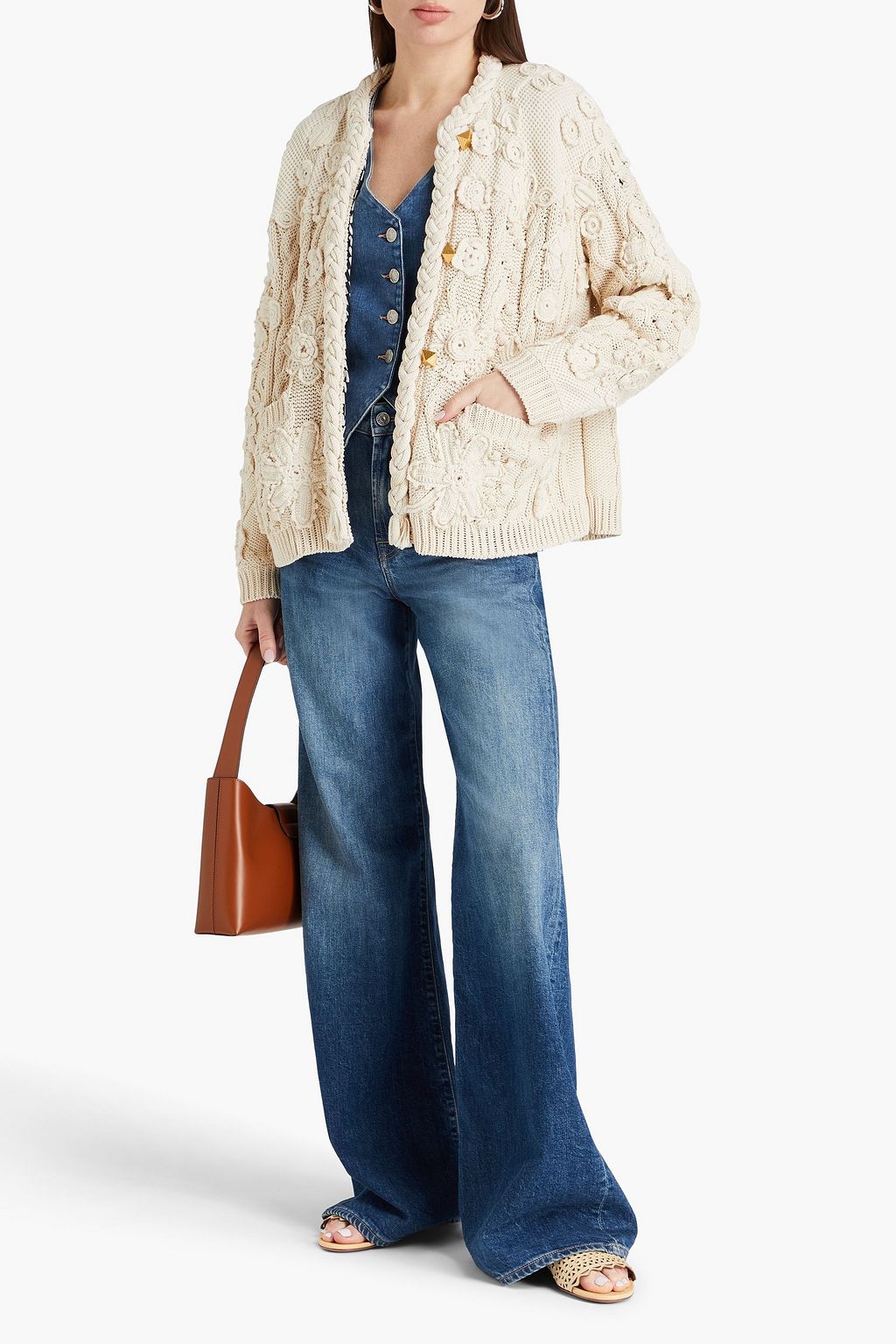 VALENTINO GARAVANI Studded cable-knit cotton cardigan