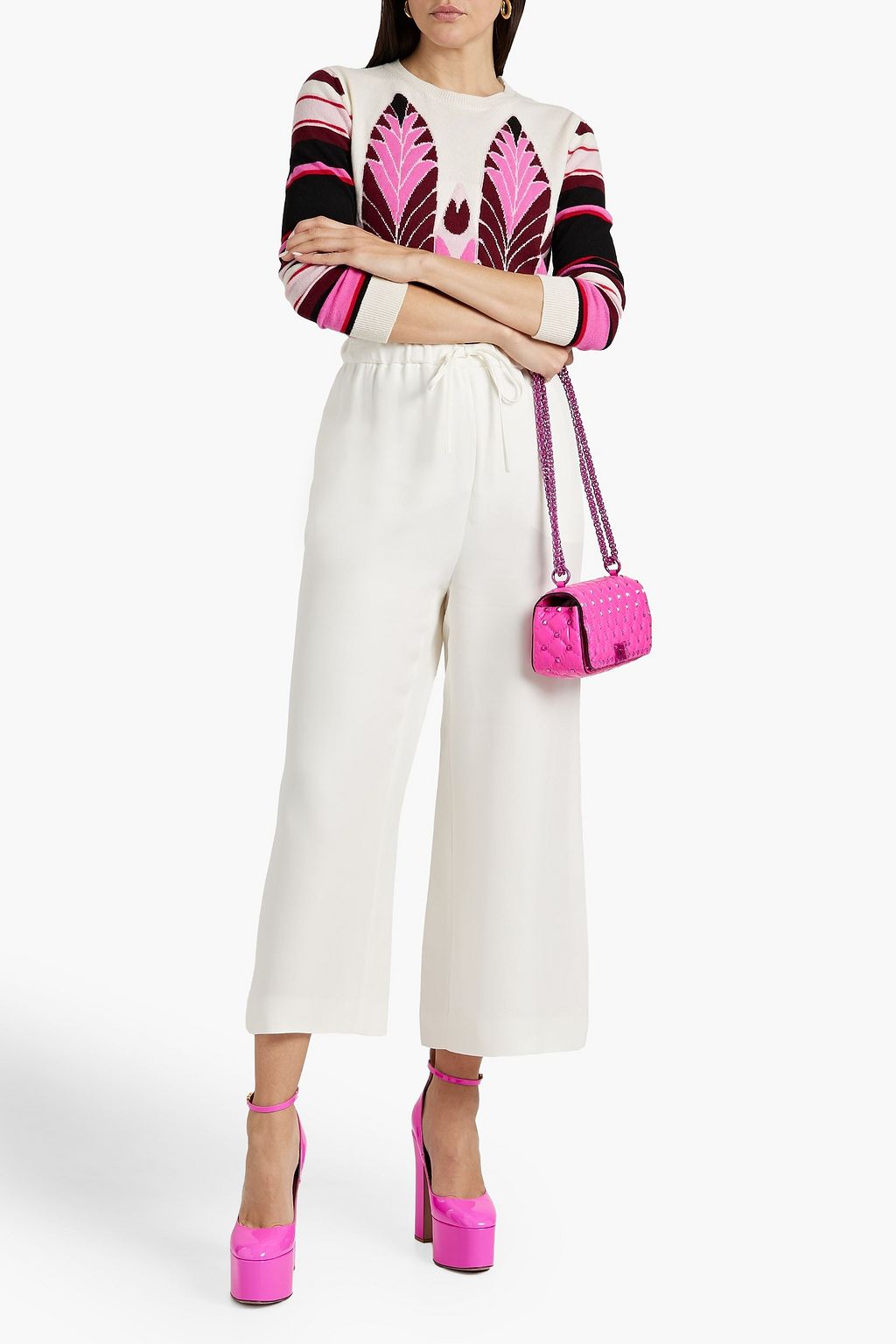VALENTINO GARAVANI Cropped silk-blend crepe wide-leg pants
