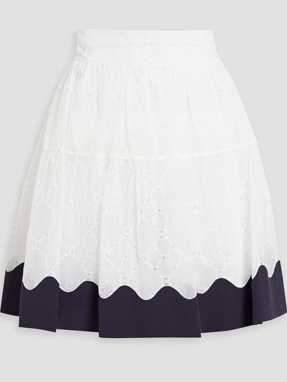 crepe de chine-trimmed cotton-blend lace mini skirt