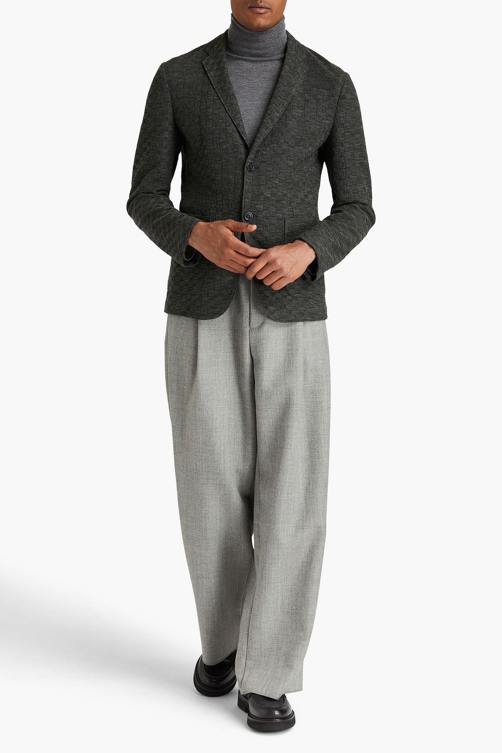 EMPORIO ARMANI Mélange wool and cotton-blend blazer