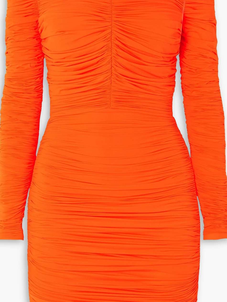 hadley off-the-shoulder ruched stretch-jersey mini dress