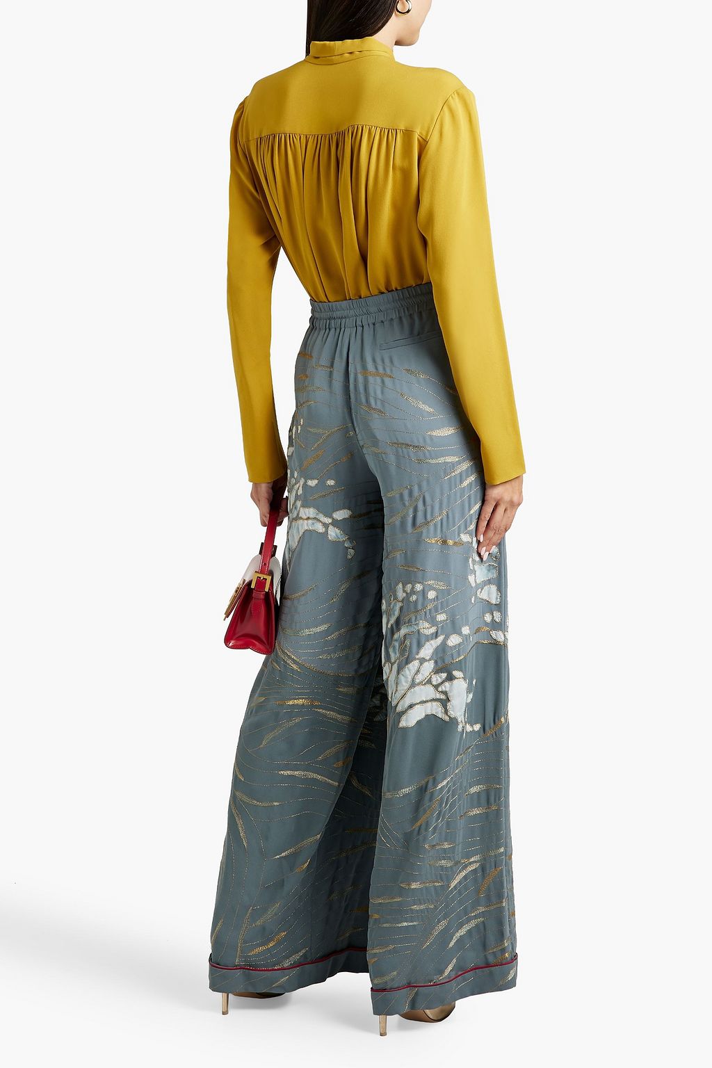 VALENTINO GARAVANI Appliquéd silk crepe de chine wide-leg pants