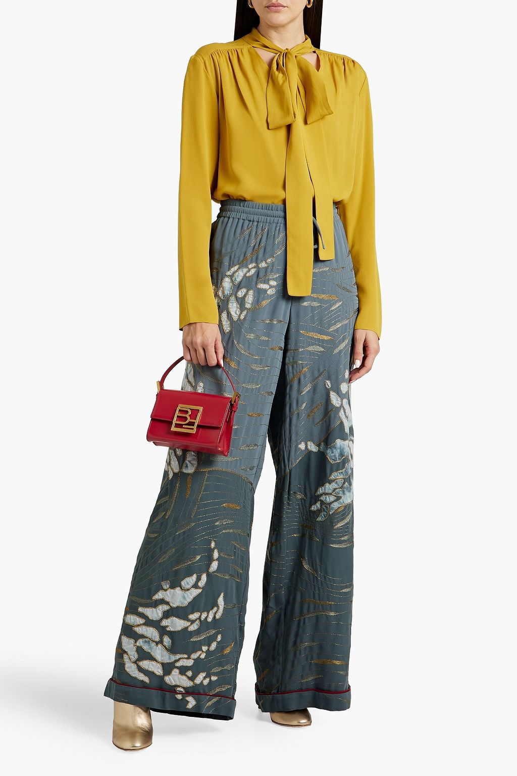 VALENTINO GARAVANI Appliquéd silk crepe de chine wide-leg pants