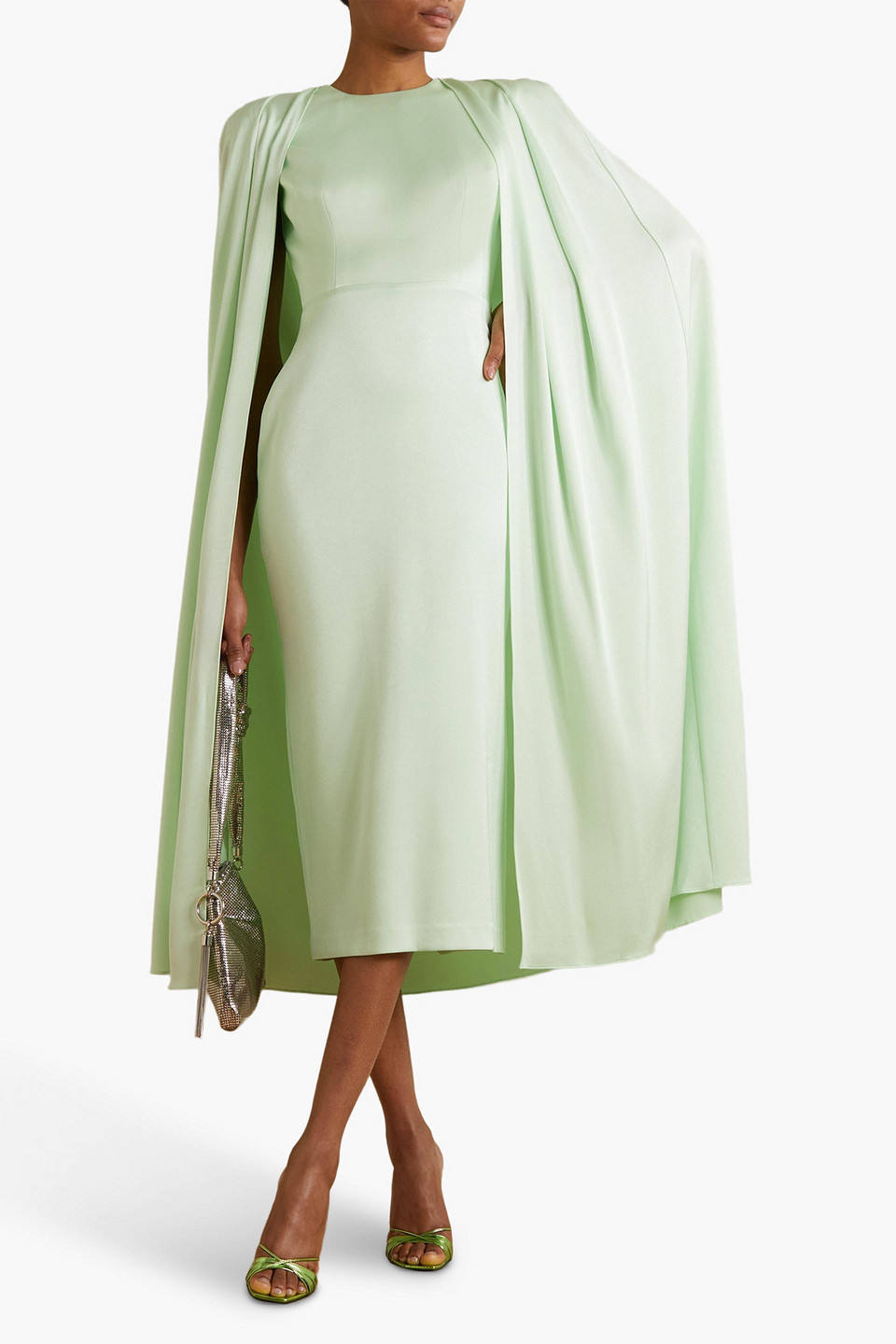 Shop Alex Perry Beckett Cape-effect Satin-crepe Midi Dress In Mint