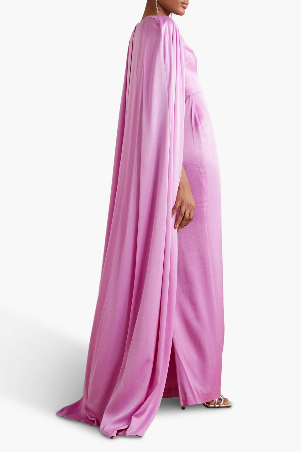 Shop Alex Perry Hudson Cape-effect Satin-crepe Gown In Lilac