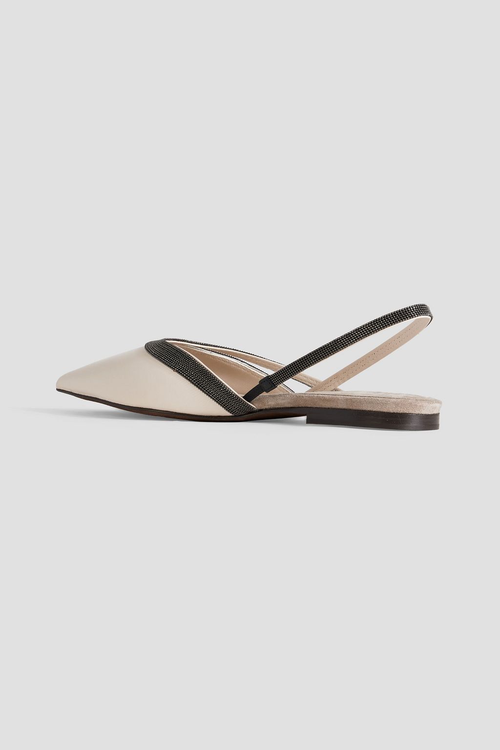 BRUNELLO CUCINELLI Bead-embellished leather slingback point-toe flats