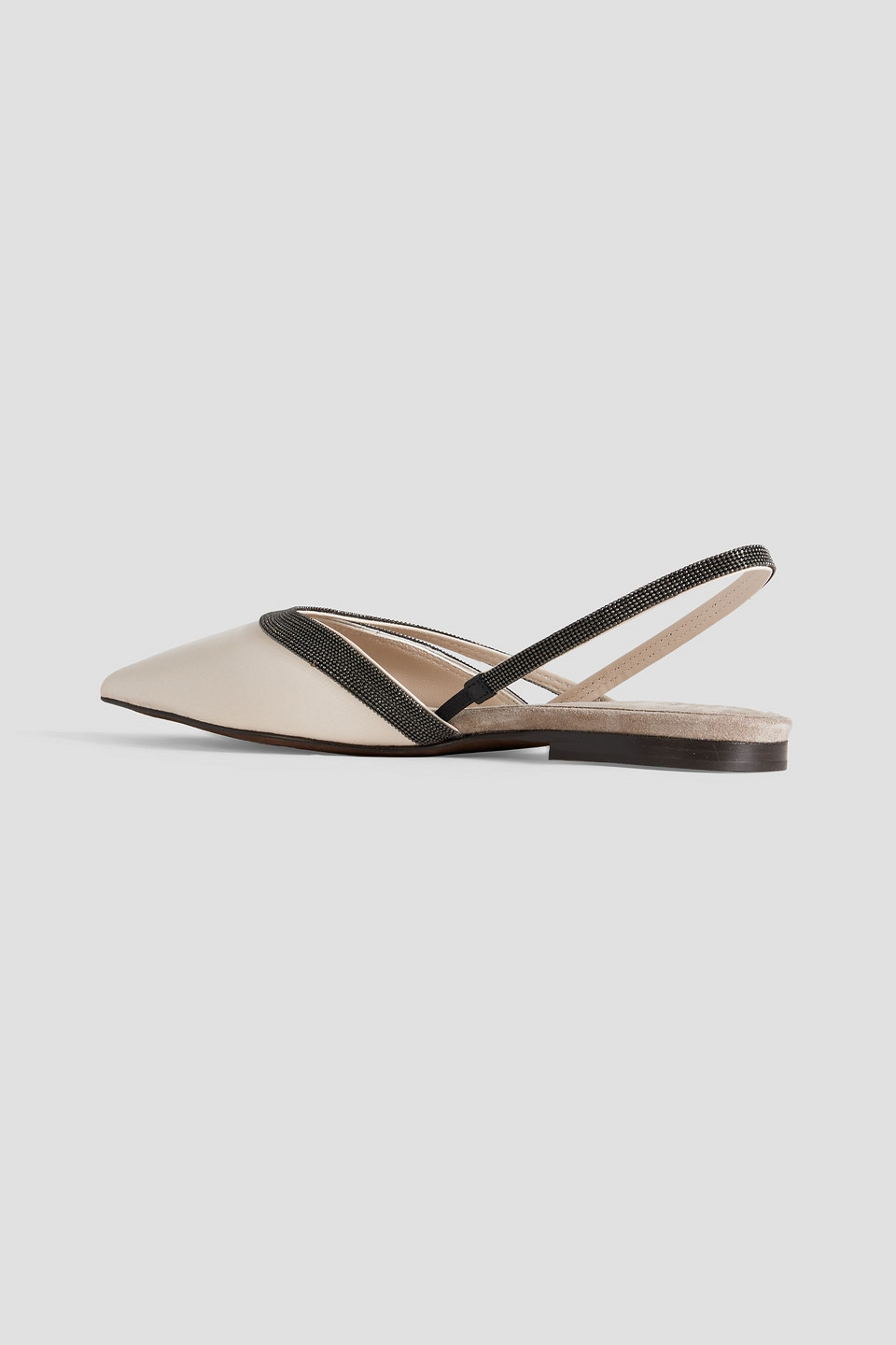 Brunello Cucinelli Bead-embellished Leather Slingback Point-toe Flats In Ivory