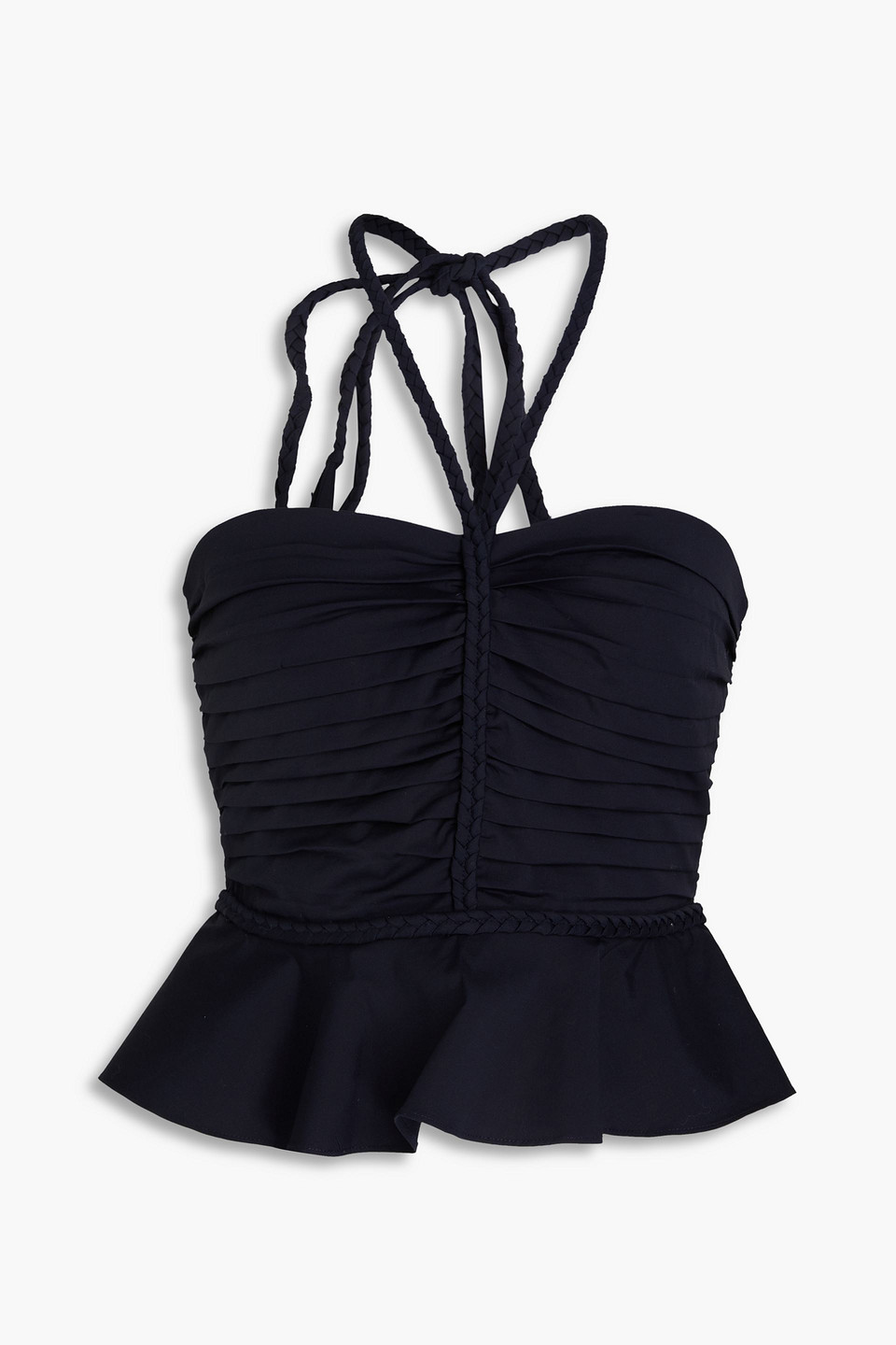 veronica beard - arienne ruched stretch-cotton poplin halterneck top - blue - us 12