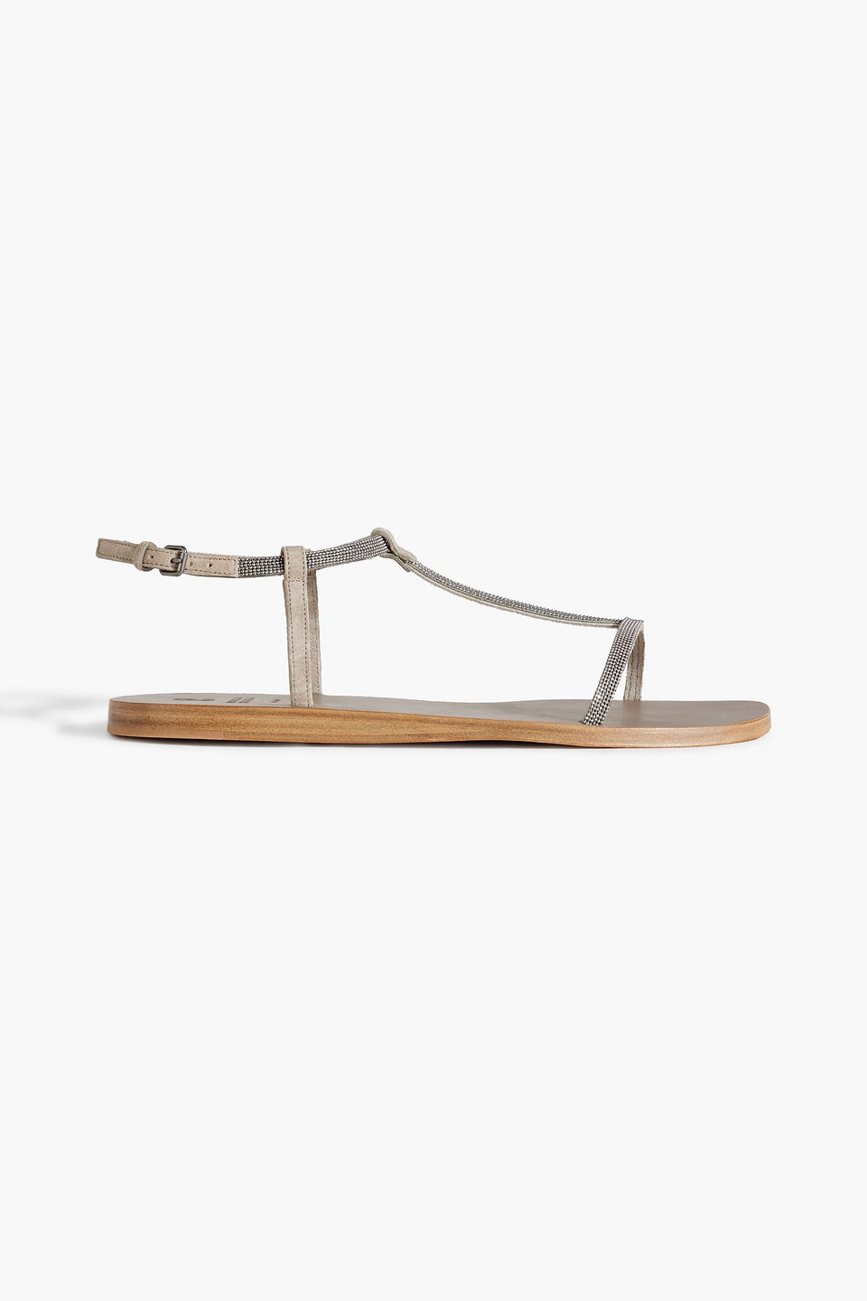 Brunello Cucinelli Bead-embellished Suede Sandals In Taupe