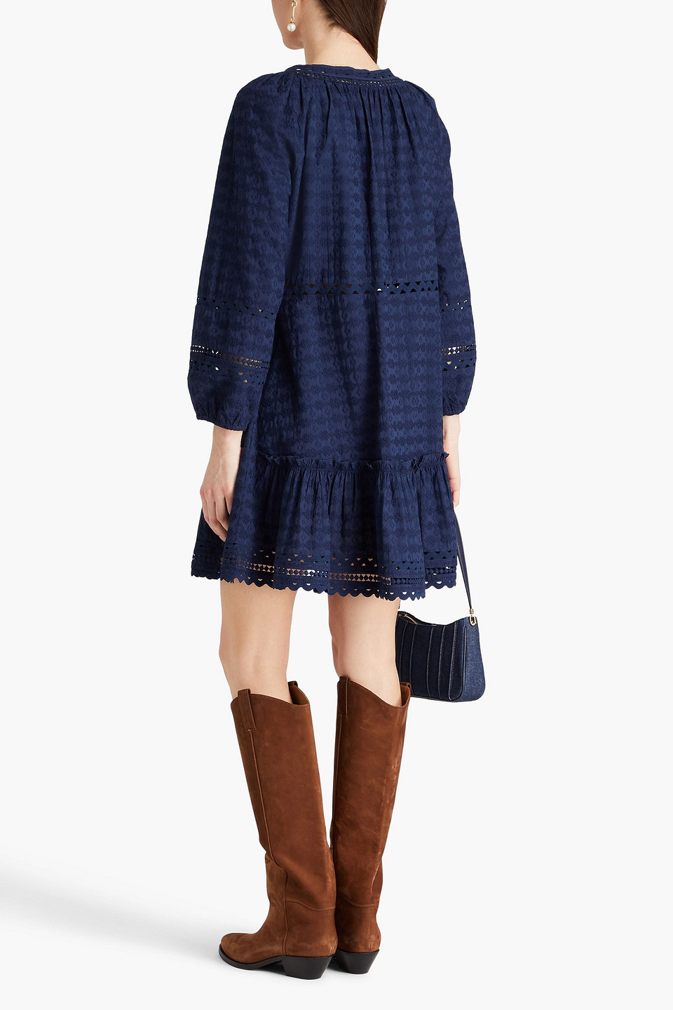 Shop Veronica Beard Daeja Embroidered Cotton Mini Dress In Navy