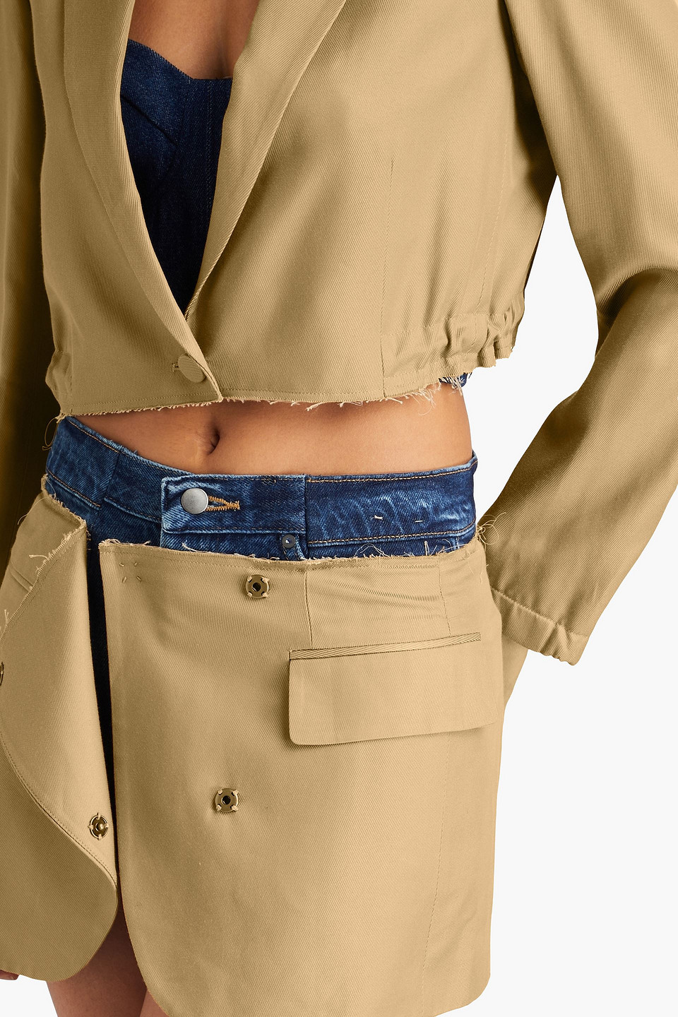 Shop E.l.v. Denim X The Outnet The Skirt Suit Twill Blazer And Skirt-effect Shorts Set In Mustard