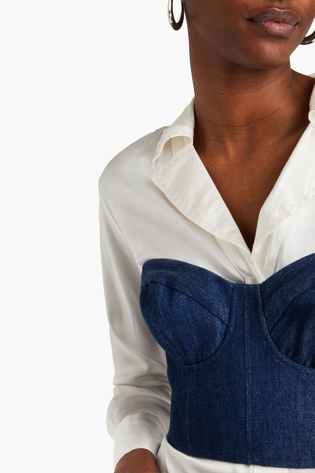 E.L.V. DENIM X THE OUTNET بلوزة بوستيه “ذي كورسيه” قصيرة مصنوعة من الدنيم