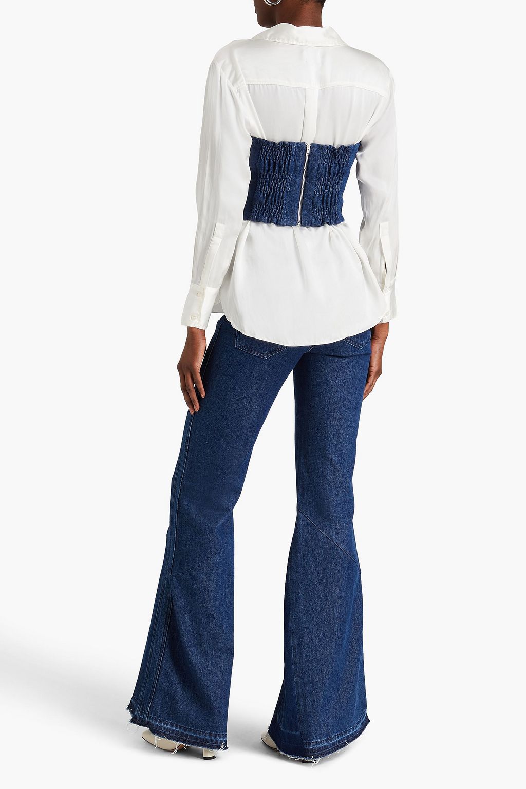 E.L.V. DENIM X THE OUTNET بلوزة بوستيه “ذي كورسيه” قصيرة مصنوعة من الدنيم