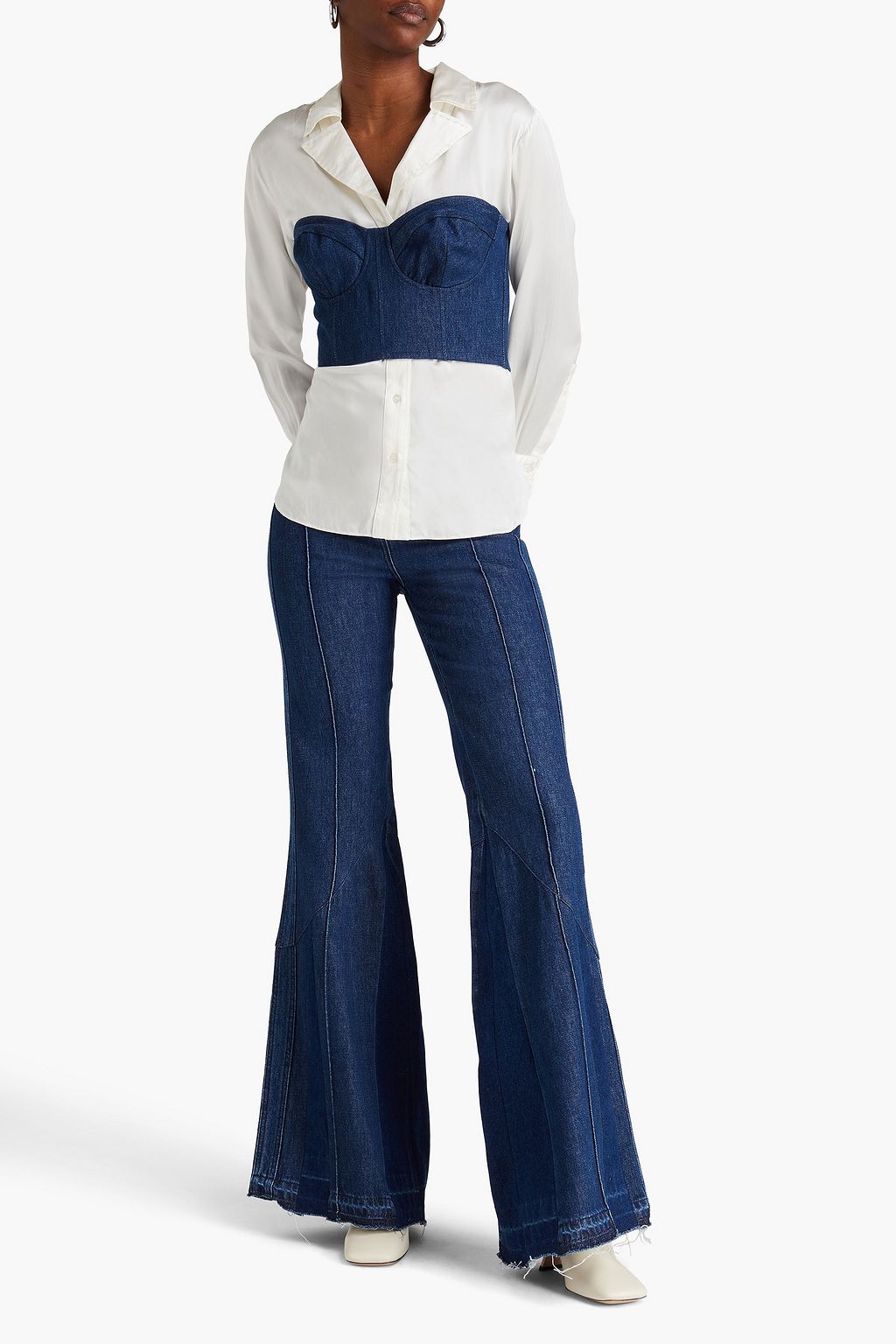 E.L.V. DENIM X THE OUTNET بلوزة بوستيه “ذي كورسيه” قصيرة مصنوعة من الدنيم