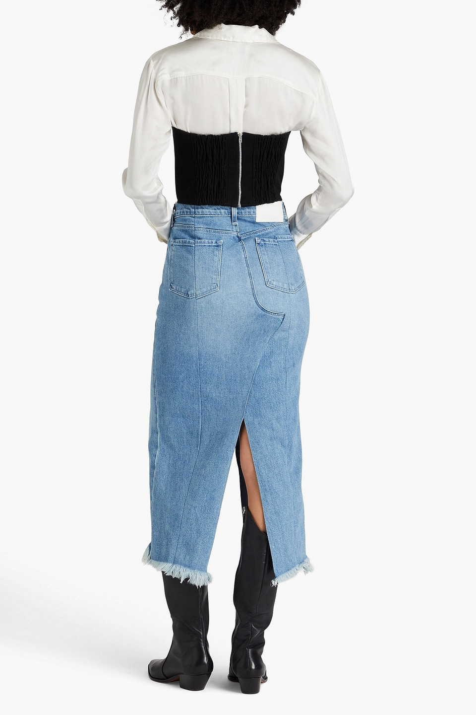 Shop E.l.v. Denim X The Outnet The Corset Cropped Denim Bustier Top In Black