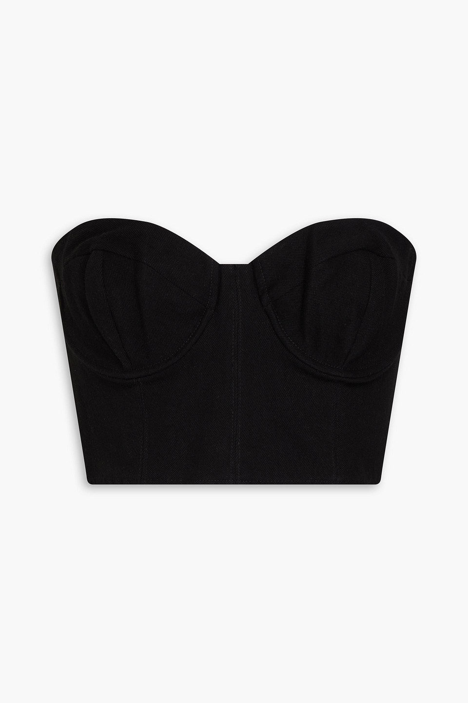 E.l.v. Denim X The Outnet The Corset Cropped Denim Bustier Top In Black