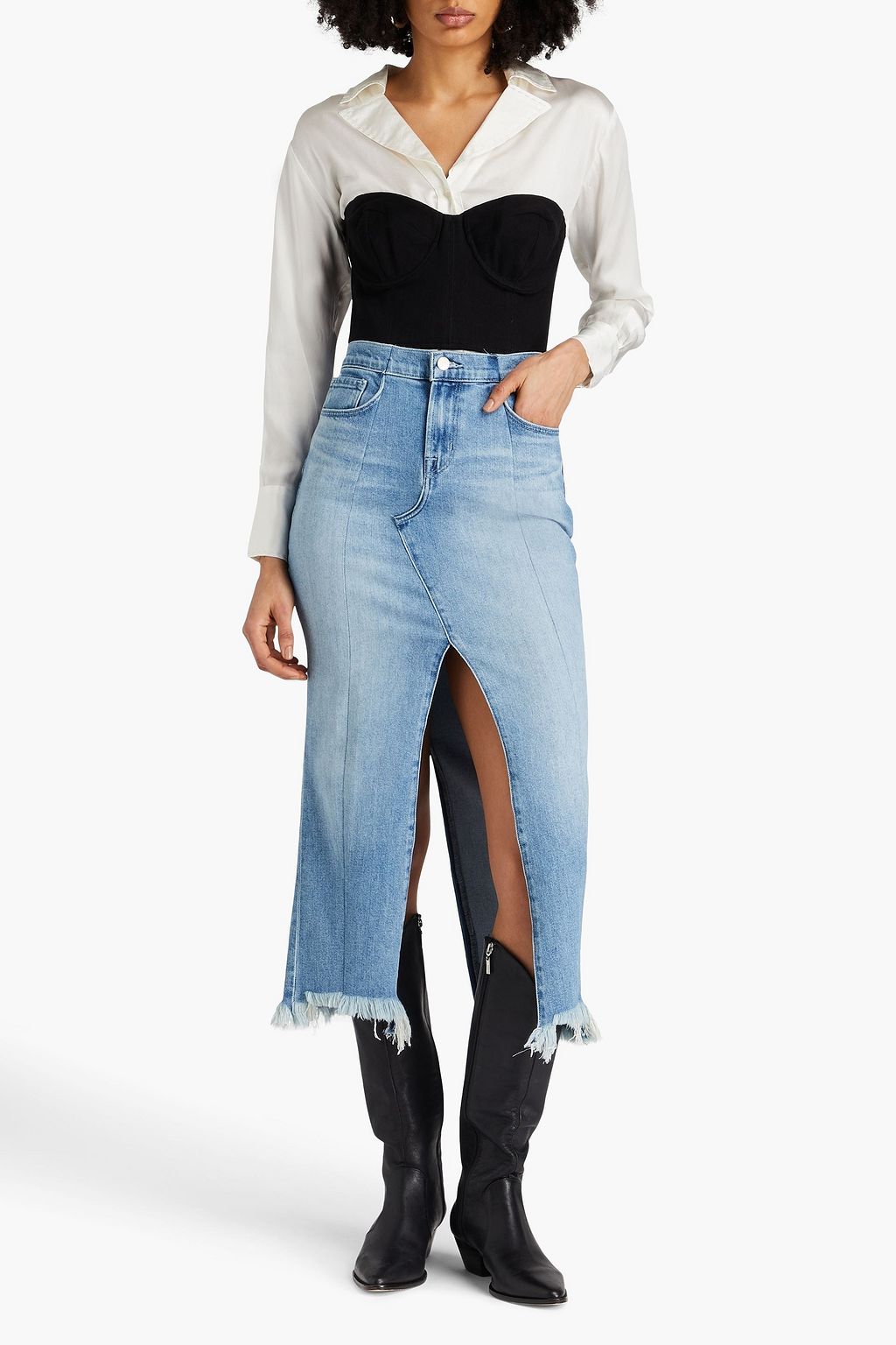 E.L.V. DENIM X THE OUTNET بلوزة بوستيه “ذي كورسيه” قصيرة مصنوعة من الدنيم