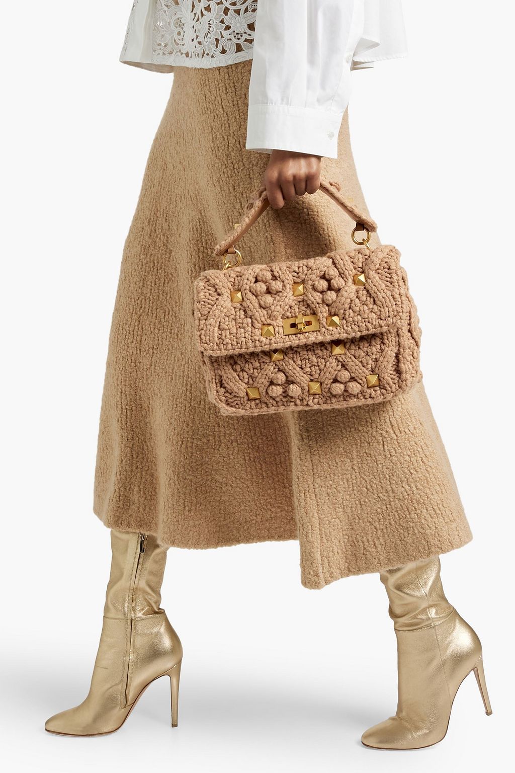 VALENTINO GARAVANI Roman Stud cable-knit shoulder bag