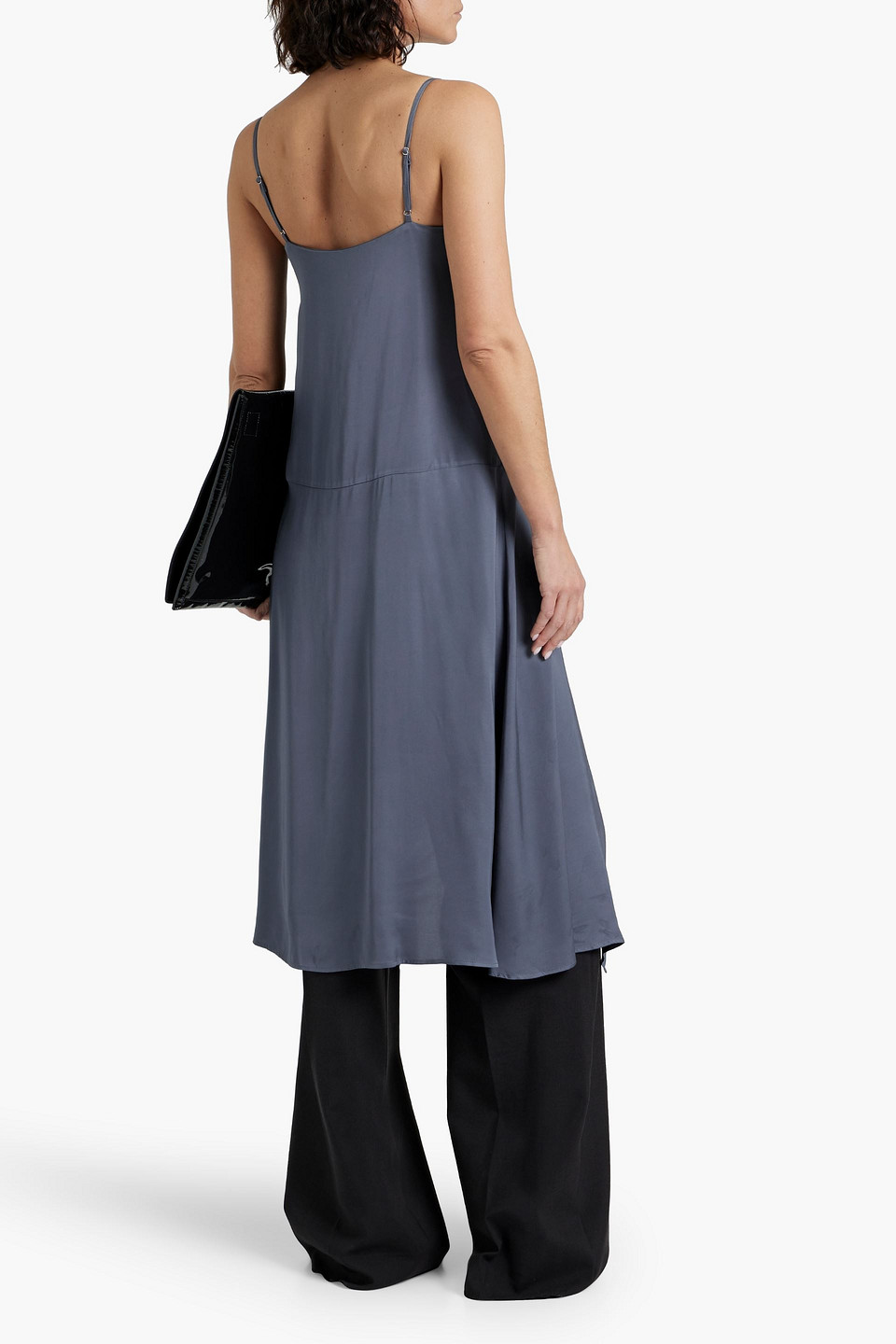 Shop Palmer Harding Inhale Asymmetric Draped Satin-crepe Camisole In Dark Gray