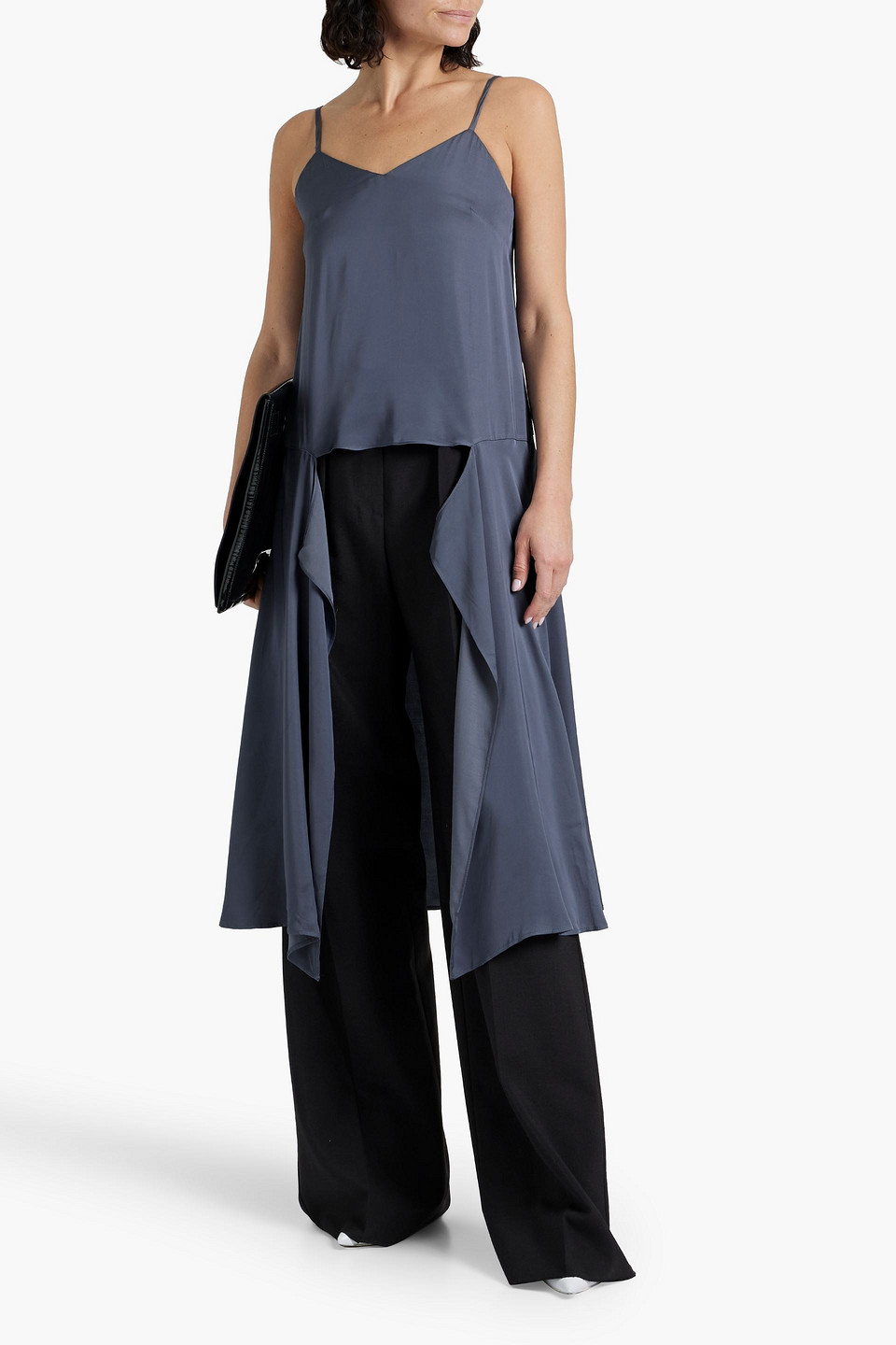 Shop Palmer Harding Inhale Asymmetric Draped Satin-crepe Camisole In Dark Gray