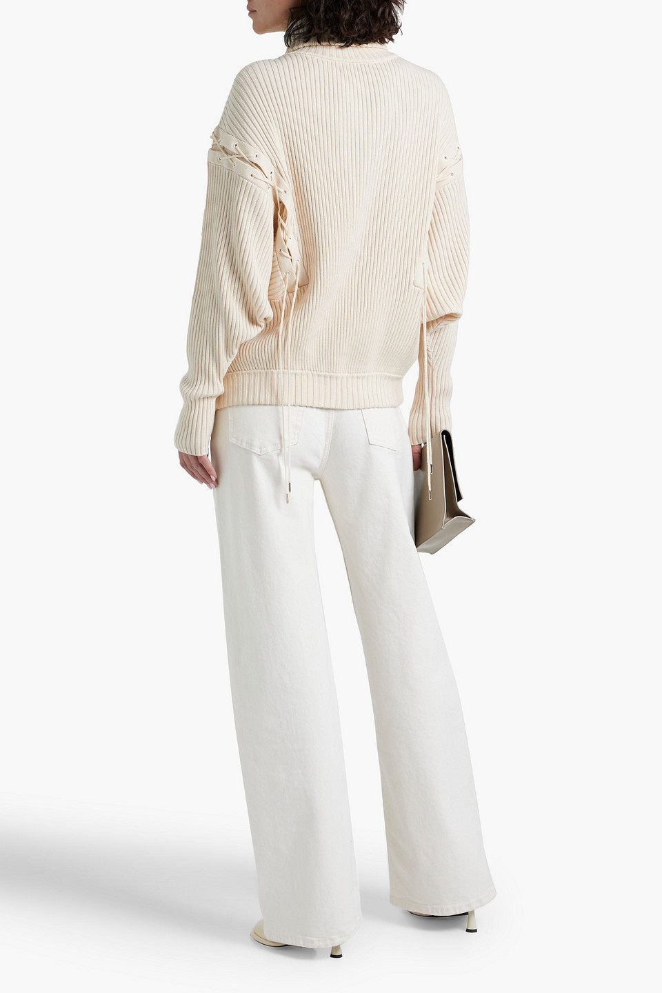 Palmer Harding Possibility Lace-up Ribbed Wool And Cotton-blend Turtleneck Sweater In Cream
