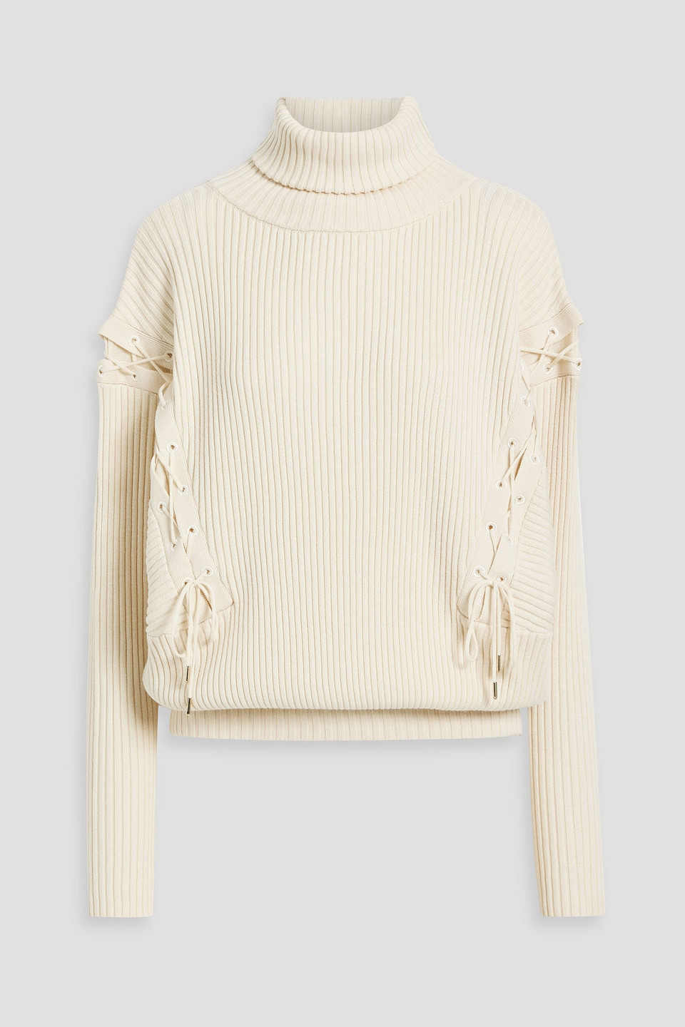 Possibility lace-up ribbed wool and cotton-blend turtleneck sweater